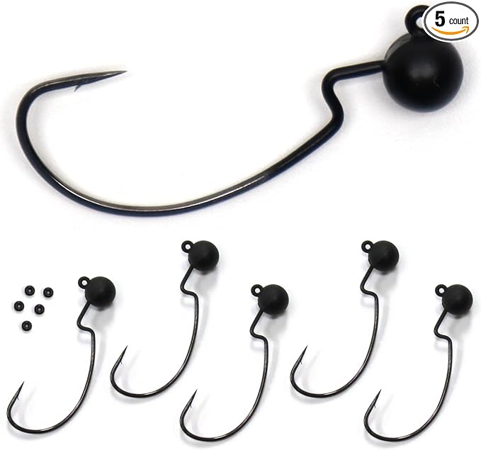 Harmony Fishing - Tungsten Offset Weedless Ned Rig Jigheads (5 Pack)