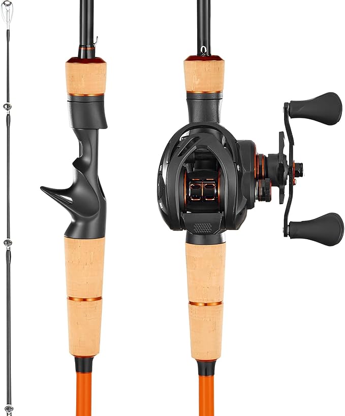 VEVOR Rod and Fishing Reel Combo, IM6/7 Carbon Fiber Spinning/Baitcasting Rod and Reel Combo, Bass Fishing Pole, Stainless Steel Guides with Ceramic Rings