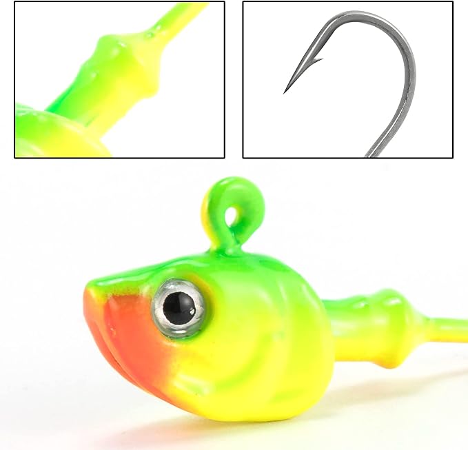 Dr.Fish 10 Pack Swimbait Jig Heads, Saltwater Fishing Jig Heads 3D Eyes High Carbon Steel Hooks Surf Fishing Lures Flounder Striper Halibut Pompano Bass