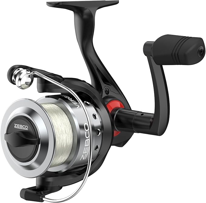 Zebco Verge Spinning Fishing Reel, Right or Left-Hand Retrieve, Pre-Spooled with Zebco Fishing Line, All-Metal Gears, TRU Balance Rotor, Black