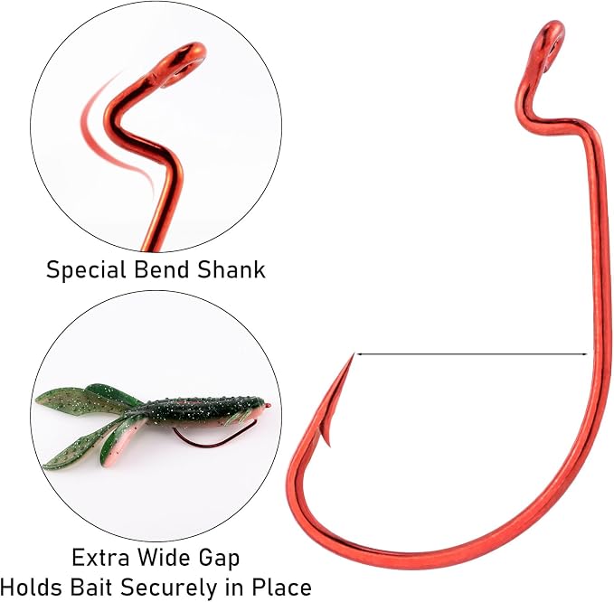 Dr.Fish EWG Hooks Bass Fishing Worm Hooks Extra Wide Gap Freshwater Fishing Carolina/Texas Rig