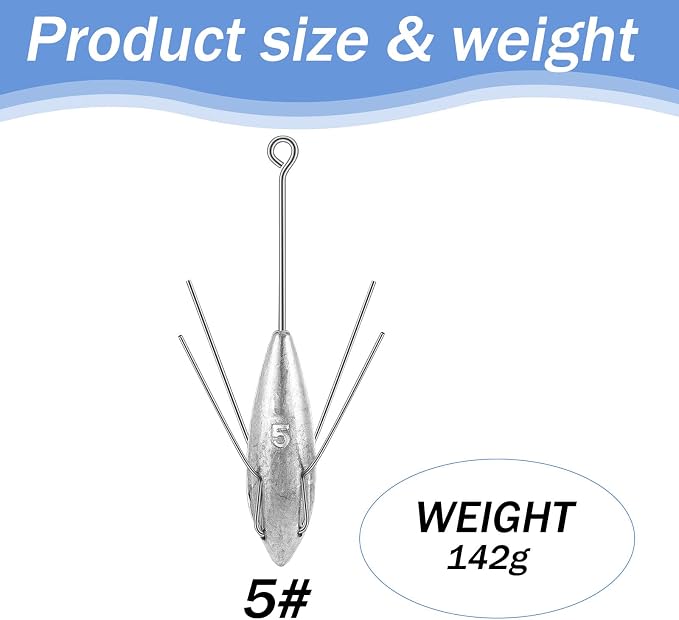 Sotiff 5 Pcs Sputnik Sinker Surf Fishing Weights Fishing Equipment Long Tail Surfing Surf Casting Sinkers Spider Weights for Catfish Near Sea Ocean Ship Breakwater Large River Beach Man Gift
