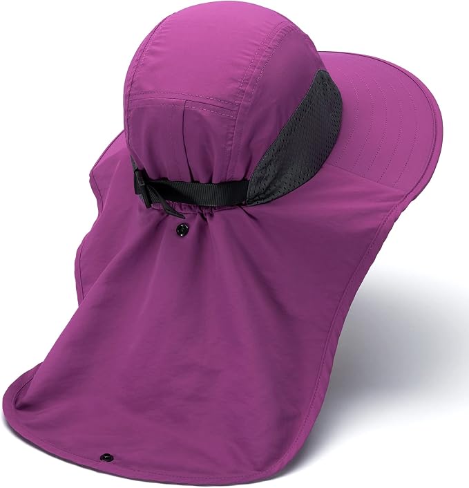 BASSDASH UPF 50+ Unisex Water Resistant Wide Brim Sun Hat with Large Neck Flap Ponytail Fishing Hat for Men Women