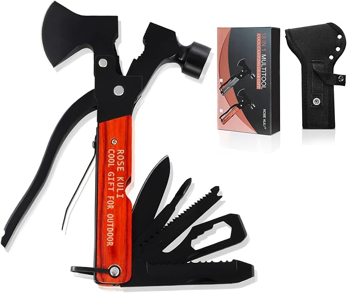 Camping Multitool Axe Hammer, 18 in 1 Multitool Hatchet Multitool Camping Tools Accessories Saw Screwdrivers Pliers for Outdoor, Hiking, Birthday Gifts for Men