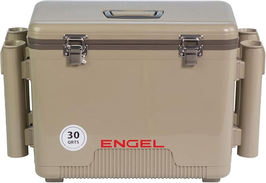 Engel UC30 Leak-Proof, Air Tight, Fishing Drybox Cooler with Built-in Fishing Rod Holders, Also Makes The Perfect Hard Shell Lunchbox for Men and Women