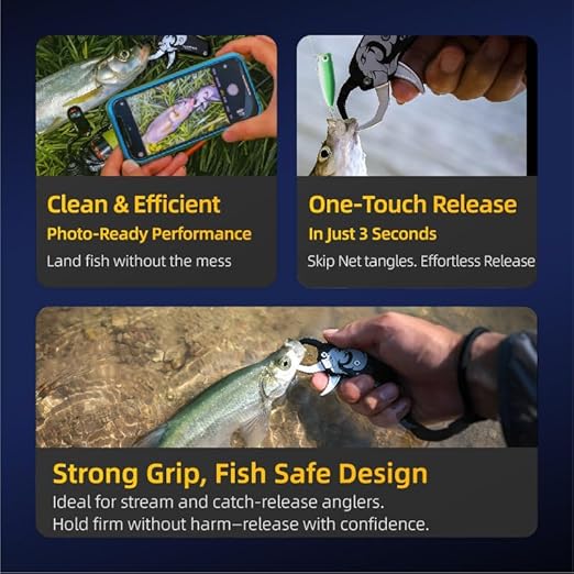 GOMEXUS Fish Lip Gripper, Portable Lightweight Fish Gripper, Aluminium Fish Grabber Tool, Lip Grippers Fishing, Mini Fishing Gripper with Lanyard (Blue)