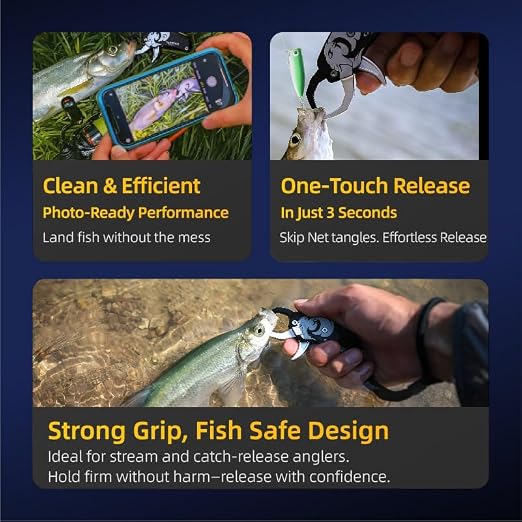 GOMEXUS Fish Lip Gripper, Portable Lightweight Fish Gripper, Aluminium Fish Grabber Tool, Lip Grippers Fishing, Mini Fishing Gripper with Lanyard