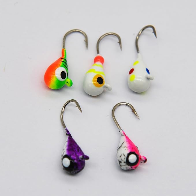 Tungsten Ice Fishing Jig Set Ice Fishing Lures, Max Sensitive Tungsten Tear Drop Ice Jig Head Hook for Panfish, Crappie, Walleye, Perch, Trout, Bluegill