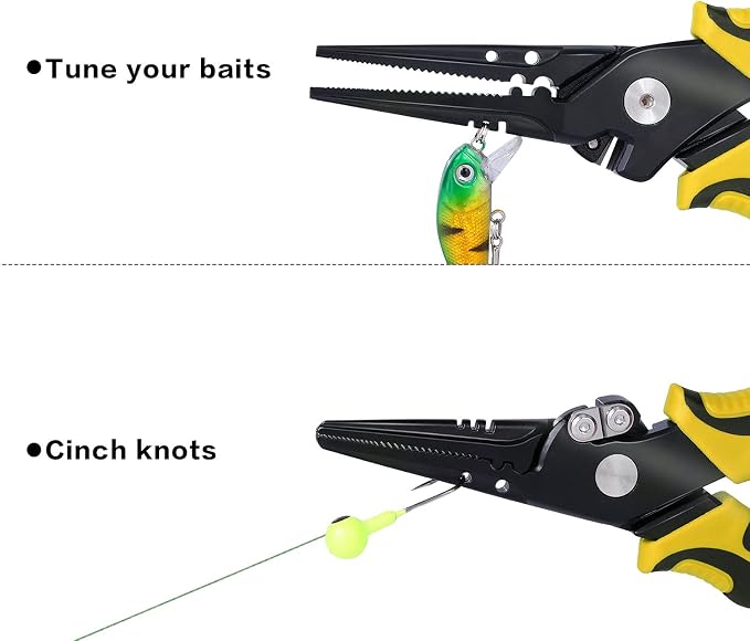 Sougayilang Fishing Pliers,Sheath and Lanyard Tungsten Carbide Cutters,420 Stainless Steel Fishing Tools,Saltwater Resistant Fishing Gear with Rubber Handle-7.5'' Straight Nose - Yellow