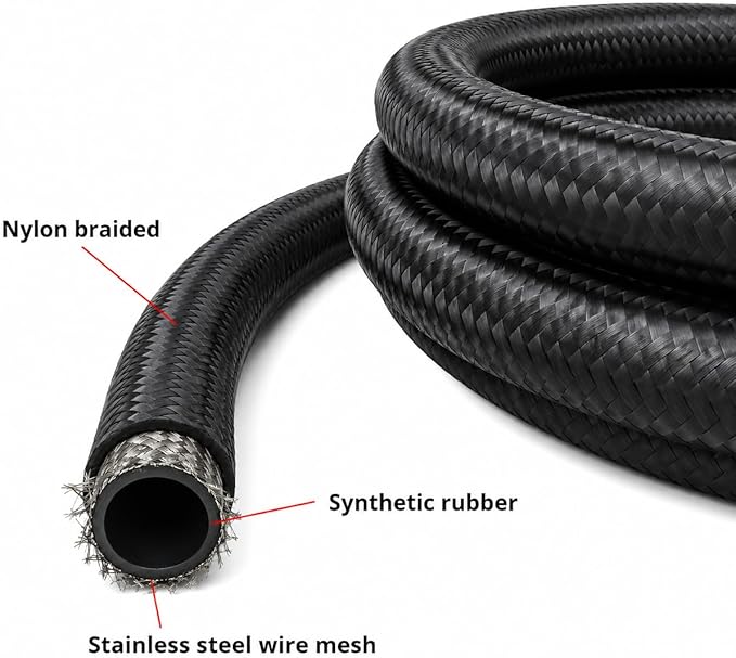 Ucreative 6AN CPE Fuel Hose Line Fitting Kit AN6 Nylon Braided Fuel Hose 10FT Black ID: 0.34 inch (8.7mm)