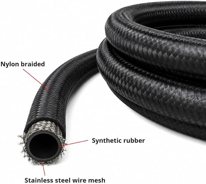 Ucreative 8AN CPE Fuel Hose Line Fitting Kit AN8 Nylon Braided Fuel Hose 10FT Black ID: 0.43 inch (11mm)