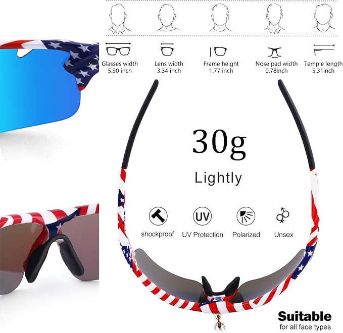 BangLong Polarized Cycling Sunglasses for Men Women, 26g Sports Sunglasses with 5 Lenses for Running Fishing Baseball Driving