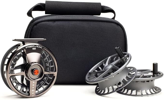 Lamson Remix S-Series Fly Reel 3-Pack (1 Reel & 2 spools with Carrying case) CNC machined Frame, Sealed Drag, 3/4/5/6/7/8/9/10 Weights