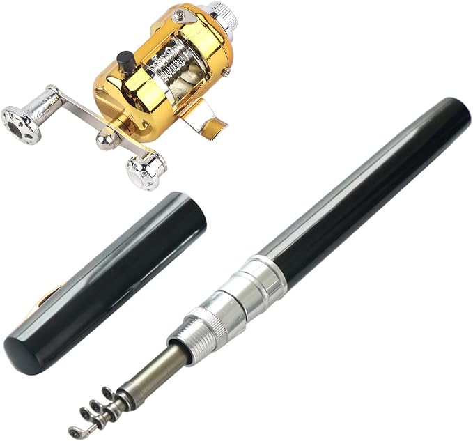 Mini Fishing Rod Reel Combo, Pocket Fish Pole Pen Shape Kit Pockets Size Fishing Rods Portable Telescopic Lightweight Aluminum Alloy Freshwater River Lake Reservoir Saltwater Gift for Man