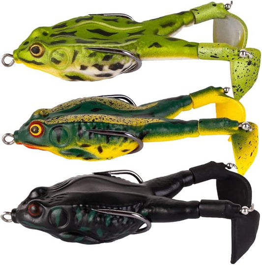 Topwater Frog Lures Fishing Lures, Soft Frog Fishing Bait Freshwater & Saltwater Floating Bait with Weedless Hooks, Bass Trout Musky Pike Lures Kit Fishing Accessories (DG9013-3.54" 0.46oz)