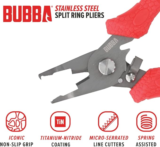 Bubba Split Ring Pliers with Micro Serrated Line Cutters, Precise Tip, Stainless Steel Construction, 6", For Fishing, Line Cutting