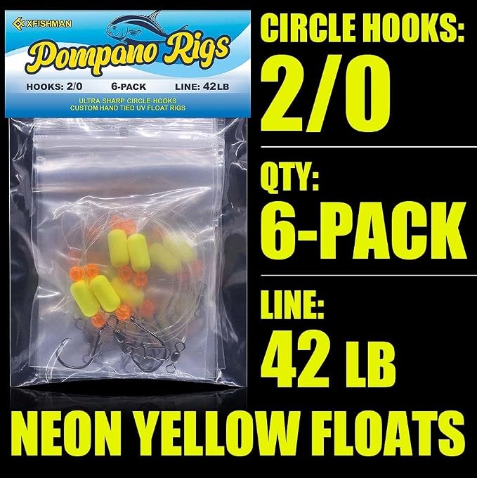 Pompano-Rigs-for-Surf-Fishing-Saltwater-Gear with Double Circle & Wide Gap Hook-6-Pack Surf Fishing Tackle
