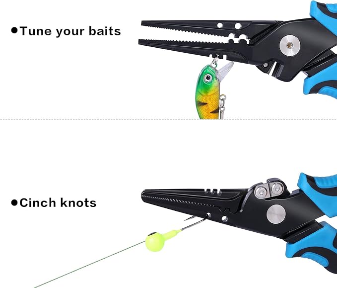 Sougayilang Fishing Pliers,Sheath and Lanyard Tungsten Carbide Cutters,420 Stainless Steel Fishing Tools,Saltwater Resistant Fishing Gear with Rubber Handle-7.5'' Straight Nose - Blue