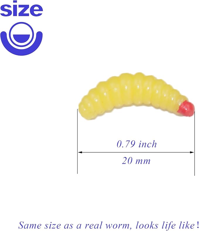 Fake Maggots Soft Worm Tipped Lure Wax Worms for Fishing or Pranks, Ice Fishing Lures Baits Perfect for Crappies Sunfish Catfish Bream Blue Gills Perch Trout Worms
