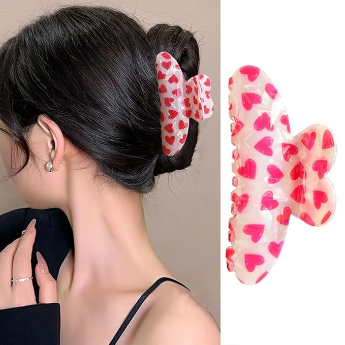 1PCS Heart Hair Claw Clips Hair Clips Strong Hold Hair Clamp Clips for Hair Decoration Pink Heart Laser Design Claw Clips Hairpin for Women Birthday Wedding Hair Accessories