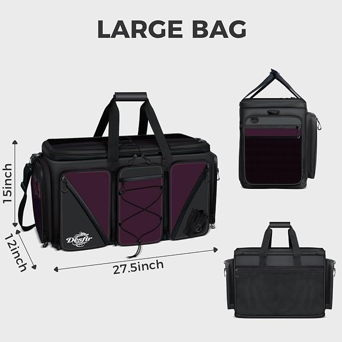 Handor Waterproof Fishing Tackle Bag, Large Saltwater Resistant Storage, 1000D PVC Material, Holds 3600 3700 Trays (Black and Purple, Large Bag)
