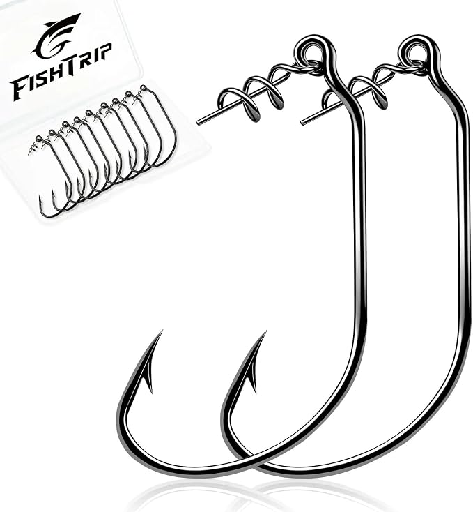 FishTrip Swimbait Hook, 25/50Pcs Twist-Lock Worm Keeper Hooks with Centering Pin Spring Weedless Hook for Soft Plastic Lures Baits Bass Fishing 1/0 2/0 3/0 4/0 5/0