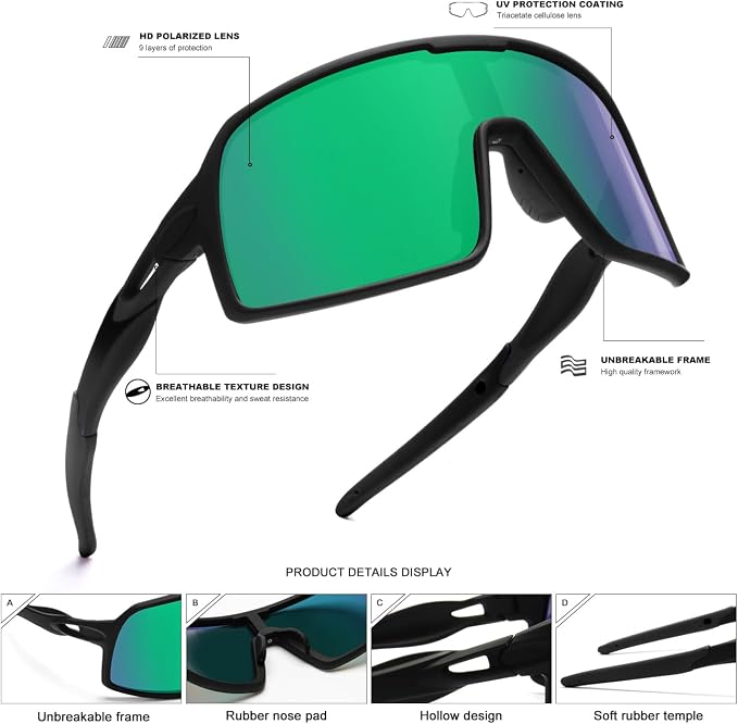 SEKKAF Polarized Sports Sunglasses for Men and Women Cycling Glasses UV Protection Goggles for Mountain Bike Running Fishing