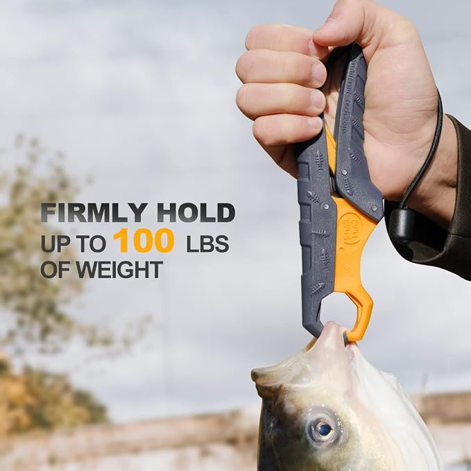 SNAIL TRAIL 7.5''/9'' Floating Fish Gripper, Fishing Grabber, Catfish Mouth Pliers, Caught Bass Holder, Digital Scale Hook Clamp, Saltwater Lip Grip Tool with Lanyard, Gifts for Men