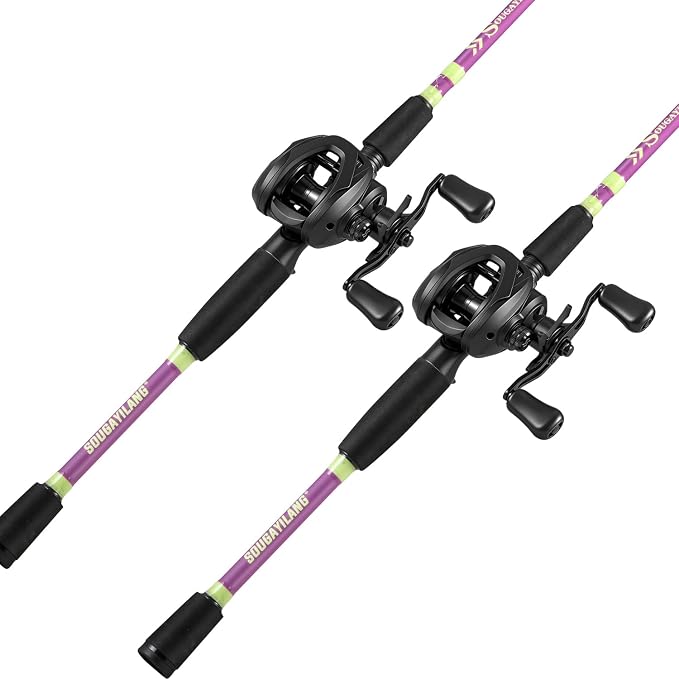 Sougayilang Baitcasting Fishing Combos, Carbon&Glass Fiber Composite 2 Piece Fishing Rods with Casting Reel- 6'0"