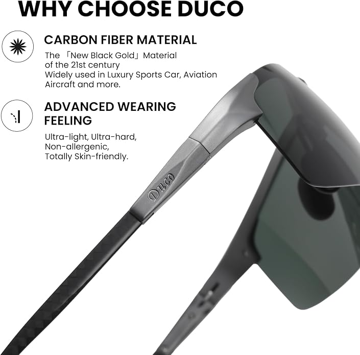 DUCO Polarized Sunglasses Mens Ultralight Carbon Fiber Sun Glasses for Men Driving Sports Fishing UV400 Protection DC8277