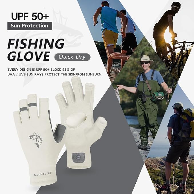 Unisex UV Protective Fingerless Gloves UPF 50+ Sun Glove for Outdoor Fishing Cycling Hiking Driving Kayaking