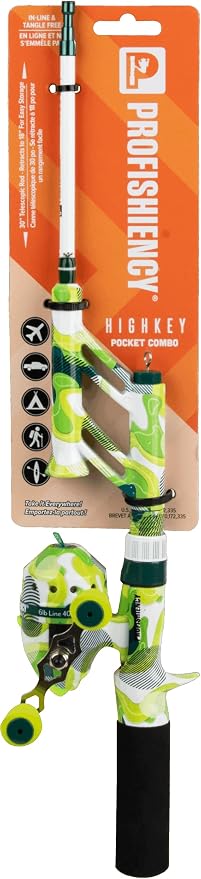 Profishiency Highkey Pocket Spincast Fishing Combo, 30" Telescopic Fiberglass Rod, Micro Spincast Reel, 4.1:1 Gear Ratio, Pre-Spooled with 6 lb Line