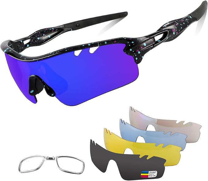 BangLong Polarized Cycling Sunglasses for Men Women, 26g Sports Sunglasses with 5 Lenses for Running Fishing Baseball Driving