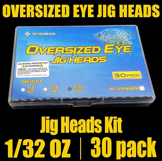 Crappie Jig Heads Kit With Underspin Spinner Blade, Lures and Jigs for Fishing - 30 & 50 Pack, 1/8, 1/16, 1/32 oz