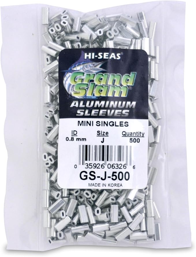 HI-SEAS Grand Slam Aluminum Fishing Line Crimp Sleeves - Bulk 500 Pieces, Durable and Strong Crimps for Monofilament 40lb Test up to 600lb Test for Saltwater Fishing Leaders