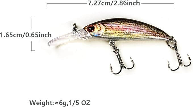 Minnow Fishing Lures crankbaits Set, 1/5oz Hard baits with Vibrant Colors for Trout, bass, Perch - Ideal for Stream and Lake Fishing， 5-Pack