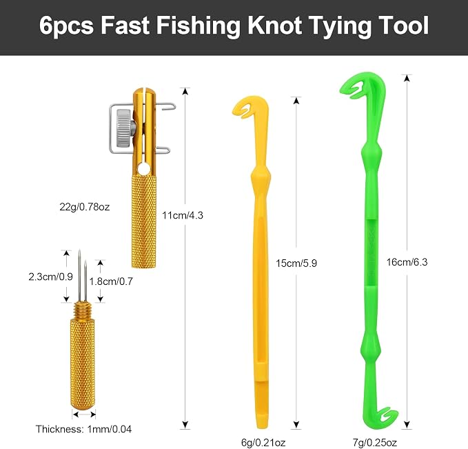 Realure 6 Pcs Fish Hook Line Quick Fishing Knot Tying Tool Kit with Disgorgers, Tie Fast Metal Fishing Line Tieing Tool, Portable Tying Knotting Tool for Fly Fishing Sea Fishing Casting Fishing