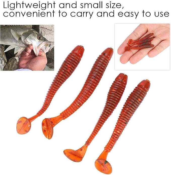 Tbest 50 Pcs 5cm Soft Fishing Lures, Plastic Fishing Bait T-Tail Grub Worm Baits Fish Tackle Accessory 9 Colors