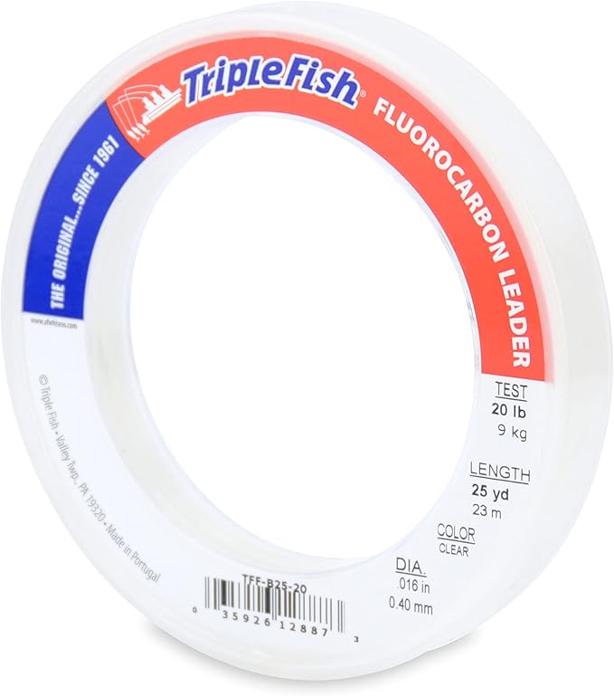 Triple Fish 100% Fluorocarbon Fishing Leader - Clear Invisible Strong and Heavy Duty Highly Abrasion Resistant, Fast Sinking Freshwater & Saltwater
