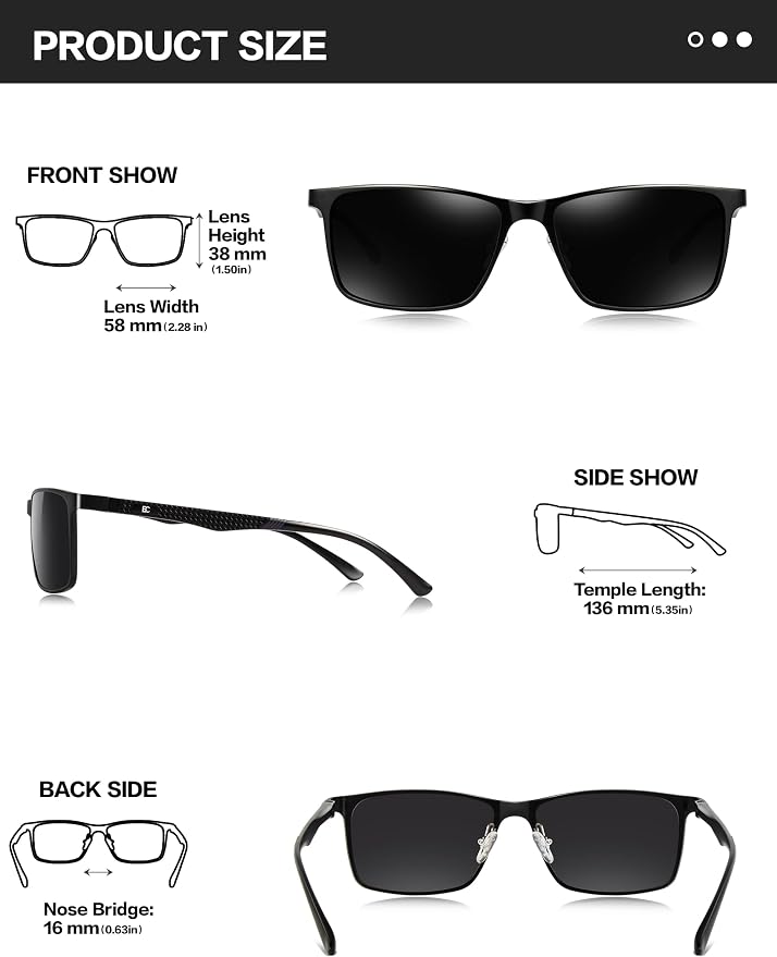 BIRCEN Polarized Mens Sunglasses for Driving: UV Protection Al-Mg Metal Sunglasses Lightweight Shades for Fishing Travel Golf