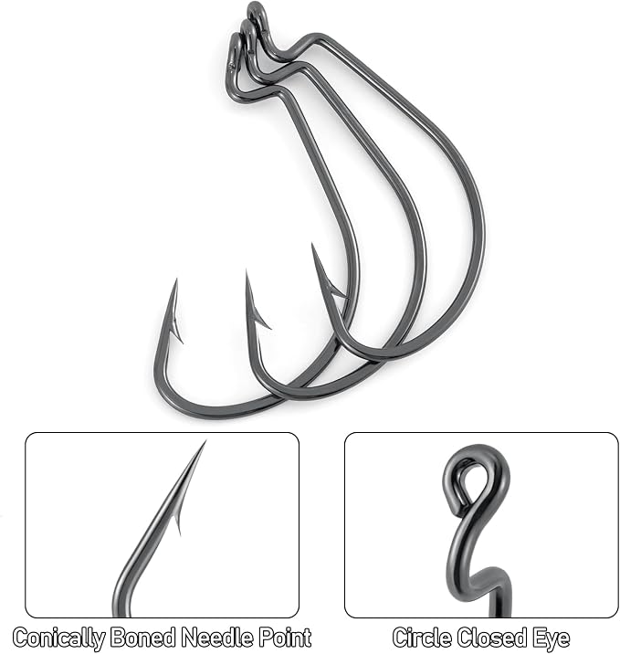 Dr.Fish EWG Hooks Bass Fishing Worm Hooks Extra Wide Gap Freshwater Fishing Carolina/Texas Rig