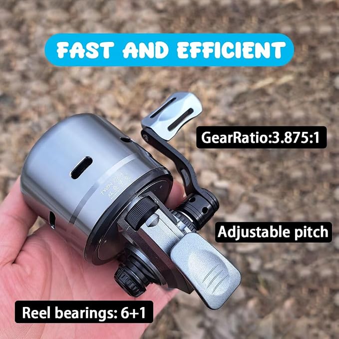 AMEYXGS MPX39 Bowfishing Reel for Archery Hungting Bow Fishing, Stainless Steel and Aluminium, Left/Right Reversible Handle, 3.875:1 Gear Ratio, Strong Line 4# 85 Yards 0.32mm/50lb