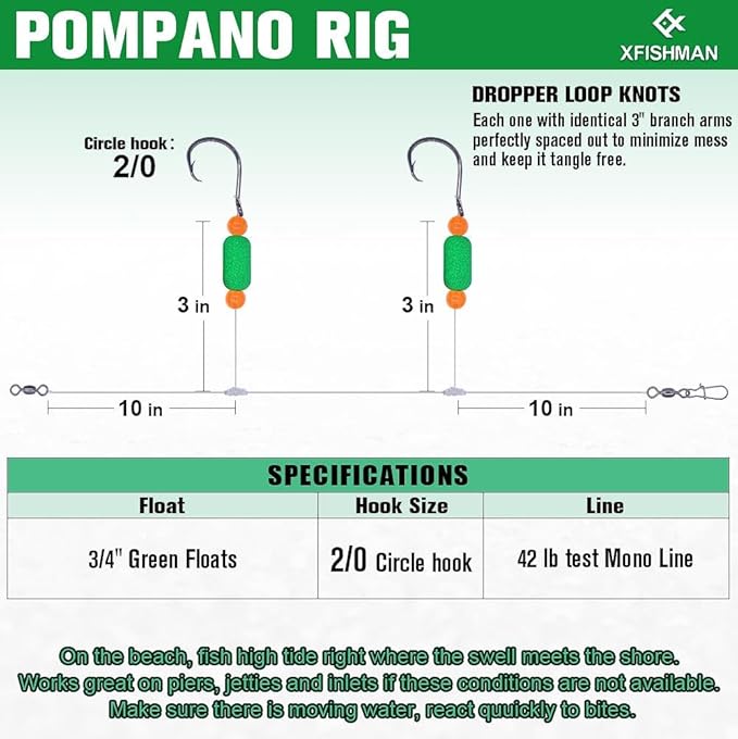 Pompano-Rigs-for-Surf-Fishing-Saltwater-Gear with Double Circle & Wide Gap Hook-6-Pack Surf Fishing Tackle