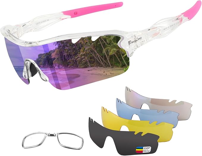 BangLong Polarized Cycling Sunglasses for Men Women, 26g Sports Sunglasses with 5 Lenses for Running Fishing Baseball Driving