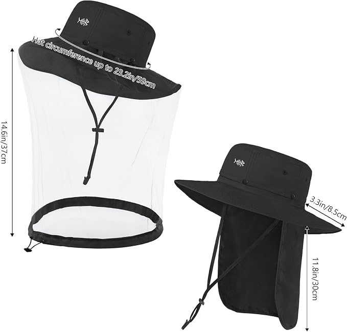 BASSDASH UPF 50+ Mosquito Sun Hat with Hidden Head Net and Neck Flap for Men Women Outdoor Fishing Hiking Camping