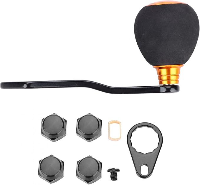 Fishing Reel Handle Replacement, Power Handle with EVA Knob Single Rocking Arm for Low Profile Baitcasting Reels, Upgrade & Repair Tool Accessories (Black Gold)