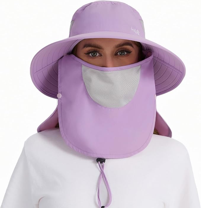 BASSDASH UPF 50+ Breathable Sun Hat with Removable Face Cover and Neck Flap Wide Brim Bucket Hat for Fishing Hiking Men Women