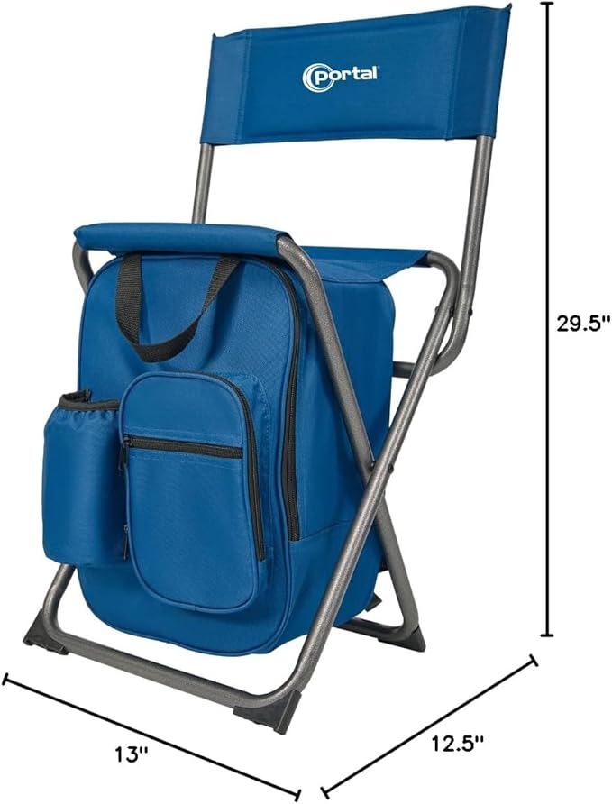 Portal Backpack Cooler Chair Fishing Chairs with Backrest Folding Camping Stool Compact for Outdoors Hiking Hunting Travel, Supports 225 lbs Capacity