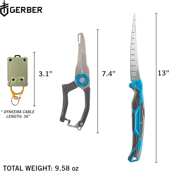 Gerber Gear Fish Kit - Multipurpose Fishing Tool Set with Hemoplier, Defender Tether & Controller Folding Fillet Knife - Premium Camping Equipment