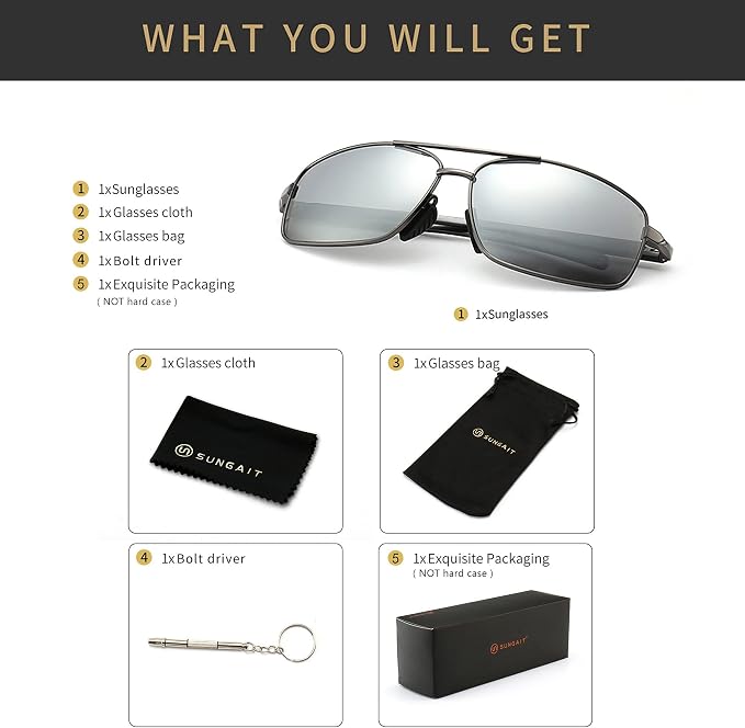 SUNGAIT Ultra Lightweight Rectangular Polarized Sunglasses Men UV400 Protection